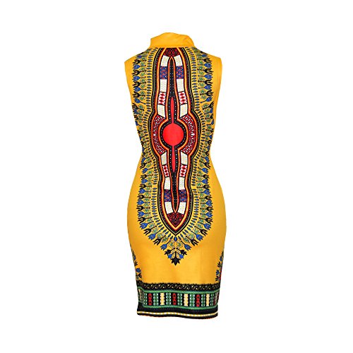 Women's Dashiki Traditional African Print Dresses High Collar Sleeveless Dress