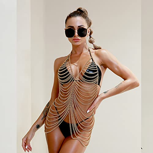 Gold Body Chains For Women Sexy - Fashion Boho Backless Full Body Chain Belly Chain Jewelry Set For Costume Party (Gold-4)