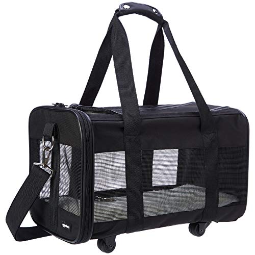 Amazon Basics Soft-Sided Mesh Pet Travel Carrier with Wheels, Small (17 x 9 x 10 ")