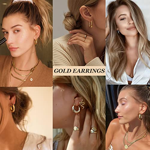 6 Pairs Gold Chunky Hoop Earrings Set for Women Hypoallergenic Thick Open Twisted Huggie Hoop Jewelry for Birthday Gifts