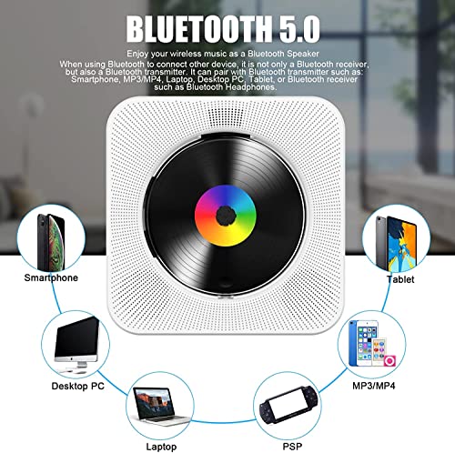 CD Player Portable Bluetooth Desktop CD Player for Home with Timer Built-in HiFi Speaker