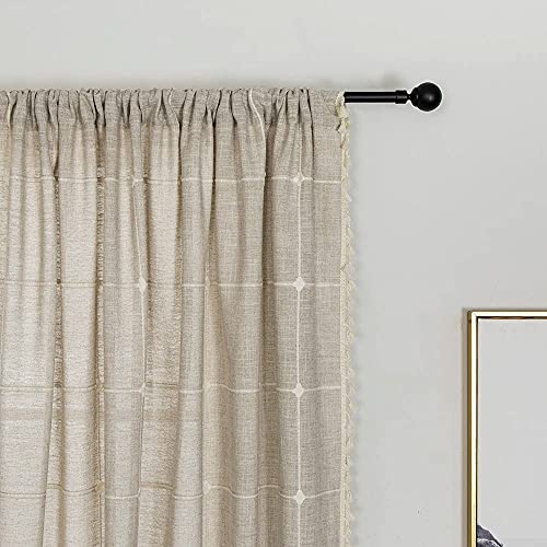 1 Pair Cotton Linen Boho Curtains with Tassel, Farmhouse Curtains