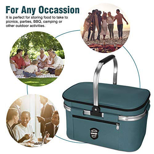 Insulated Cooler Bag Picnic Basket, 26L Leakproof Collapsible Portable Cooler, Navy