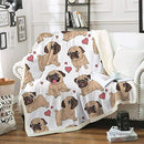 Pug Throw Blanket Twin Reversible Pug Dog Printed Sherpa Blanket for Kids Adults