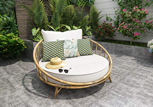 Bamboo Round Daybed Outdoor Indoor Large Accent Sofa Chair Sofabed, Natural