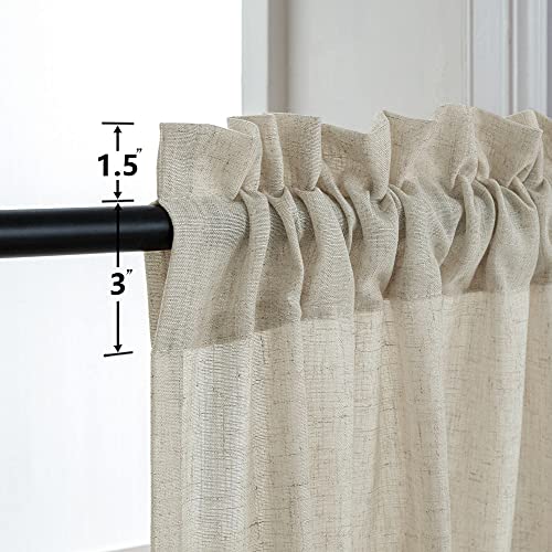 Beige Linen Curtains for Small Windows 45 Inch Length 2 Panel Rod Pocket