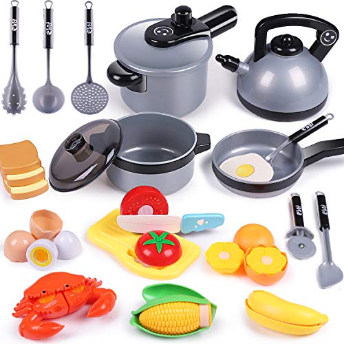 Kitchen Toy Accessories, Toddler Cooking Playset, Pretend Pots Pans Set