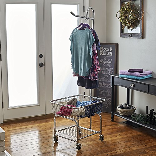 Rolling Laundry Cart with Hanging Bar - Chrome Finish