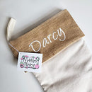Personalized Christmas Stocking in Natural Burlap, Ivory Cream Quilted, Cotton.