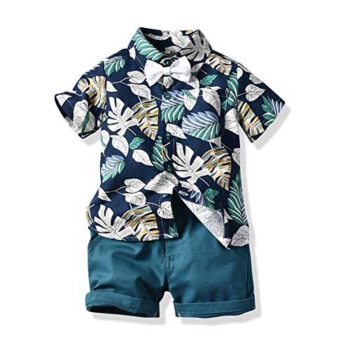 Toddler Baby Boy Shorts Sets Hawaiian Outfit,Infant Kid Leave Floral Short Sleeve Shirt Top+shorts Suits Dark Blue