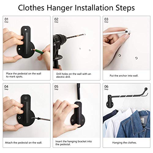 Wall Mounted Clothes Hanger with Swing Arm Holder Hook Metal Hanging  2 Pack