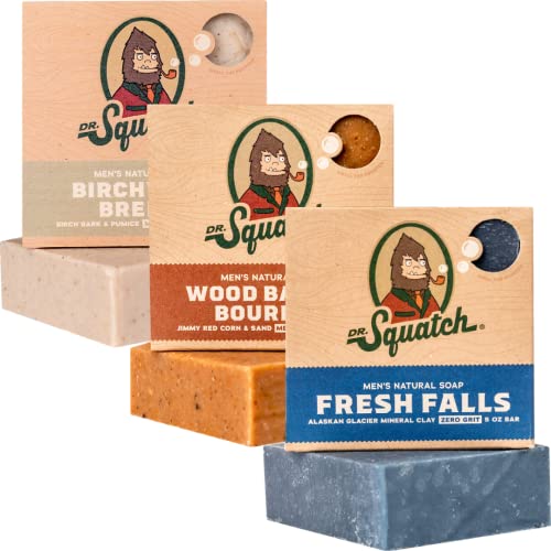 All Natural Bar Soap for Men, 3 Bar Variety Pack, Wood Barrel Bourbon, Fresh Falls