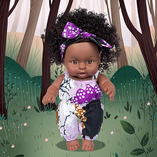 2 Pcs 8 Inch Black Baby Doll African Washable Realistic Silicone Baby Dolls