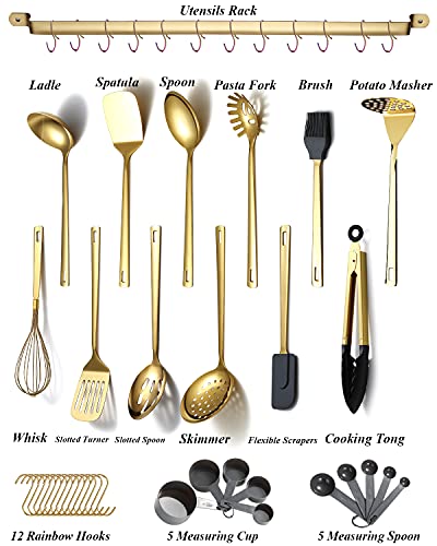 37 Pieces Kitchen Utensils Set with Titanium Gold Plating, Kitchen Gadgets Tool Set