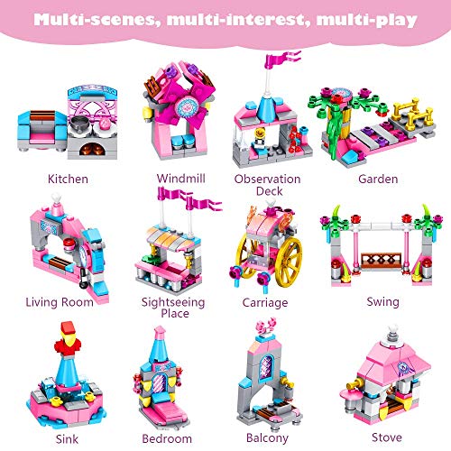 Girls Building Blocks Set Toy, 568 pcs Princess Castle Toys | 25 in 1 Models Pink Palace