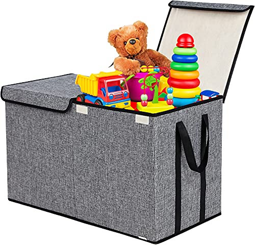 Large Kids Toy Box Chest Storage organizer with Double Flip-Top Lid