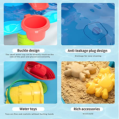 TEMI 4-in-1 Sand Water Table, 32PCS Sandbox Table with Beach Sand Water Toy