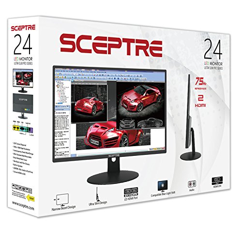 Sceptre 24" Professional Thin 75Hz 1080p LED Monitor 2x HDMI VGA Build-in Speakers, Machine Black