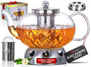 Glass Teapot 40 oz Glowing Diamond with Candle Warmer Stove included