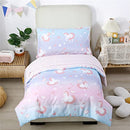 4-Piece Toddler Bedding Set - Ultra Soft Ombre Pink Blue Unicorn Print Heart Comforter Set