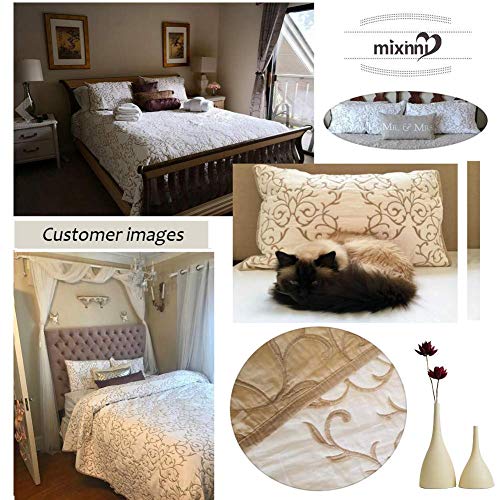 Reversible 100% Cotton 3-Piece Beige Embroidery Pattern Elegant Quilt Set