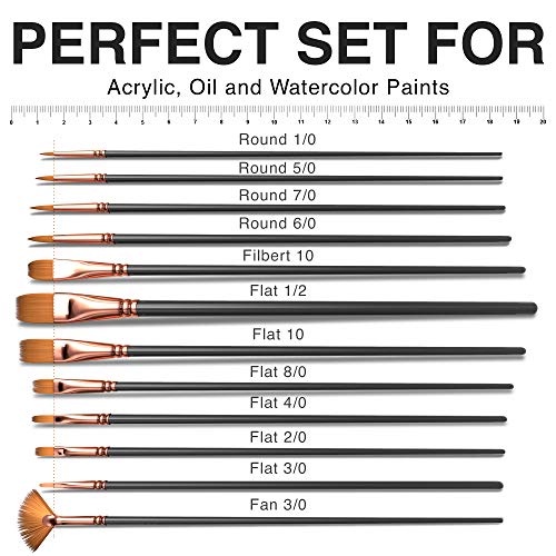 Professional Artist Paint Brush Set of 12 - Painting Brushes Kit for Kids