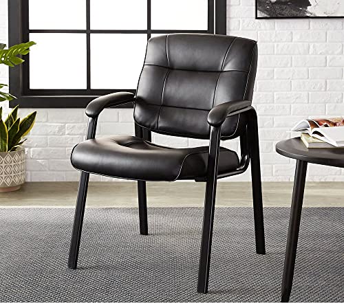 Classic Faux Leather Office Desk Guest Chair with Metal Frame - Black
