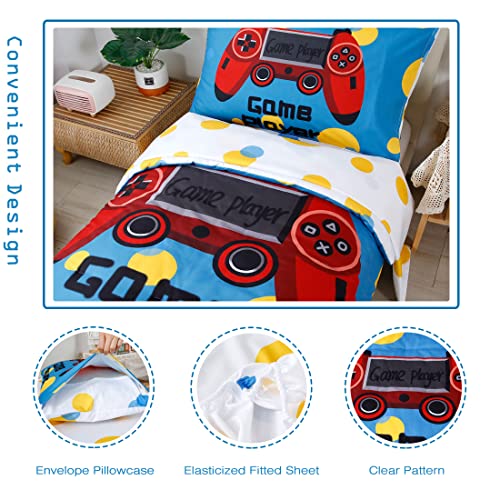 Comforter Sets for Toddler 4 Pieces Toddler Bedding Set Boys Gamer Comforter Sheet Set