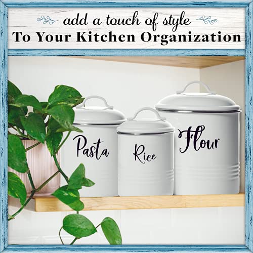 Home Acre Designs Kitchen Canisters Set of 3 - Airtight Flour, Pasta & Rice Containers - Rustic Farmhouse Canister Jars - White