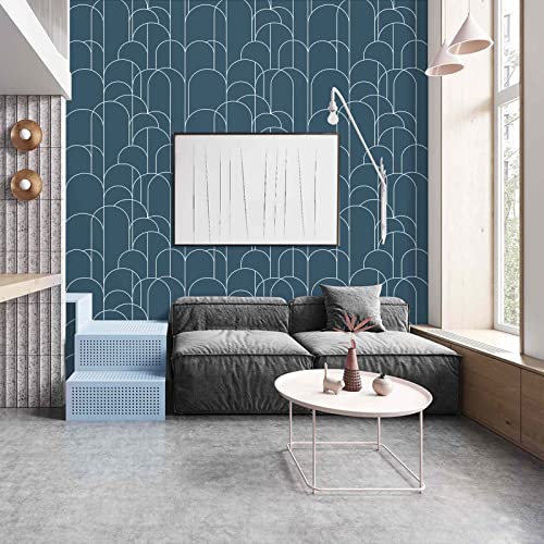 Peel and Stick Wallpaper Modern Blue Geometric Wallpaper 17.71 in X 118