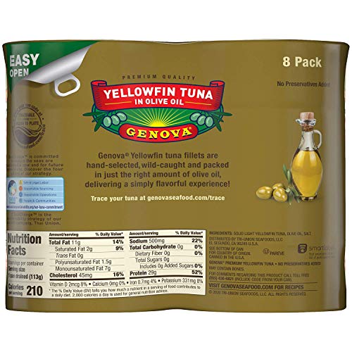 Genova Premium Yellowfin Tuna in Olive Oil, Wild Caught, Solid Light, 5 oz. Can