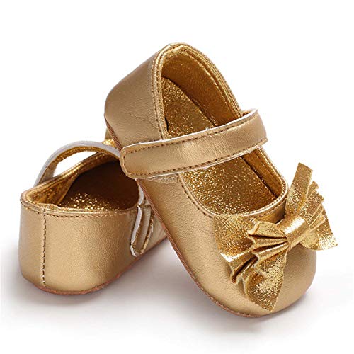 Infant Baby Girls Mary Jane Flats Shoes with Bowknot Non Slip Soft Sole PU Leather