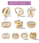 10PCS Gold Dome Chunky Rings for Women 18K Gold Plated Signet Rings