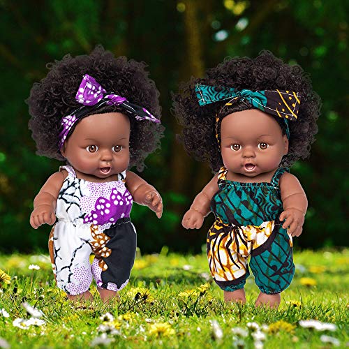 2 Pcs 8 Inch Black Baby Doll African Washable Realistic Silicone Baby Dolls