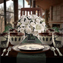 Round Stoneware Cabin Dinnerware Dish Set, 16 Piece, Elk Design with Warm Taupe and Brown Accents