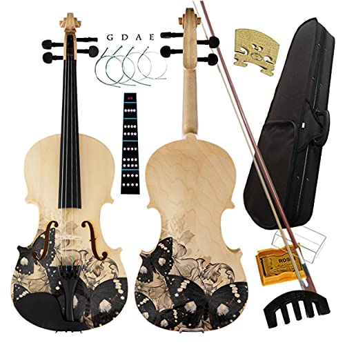 Aliyes Distinctive Artistic Violin Set Designed for Beginners/Students/Kids/adults with Hard Case,Bow,Rosin,Extra Strings (4/4/Full-size)