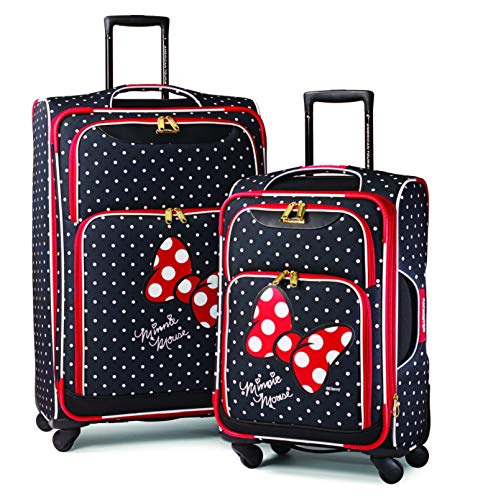 Disney Softside Luggage with Spinner Wheels, Minnie Mouse Red Bow, 2-Piece Set