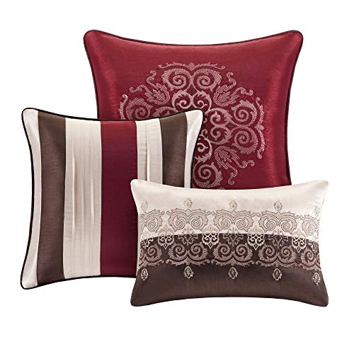 Bed Comforter Set Bed In A Bag - Taupe, Burgundy , Jacquard Pattern