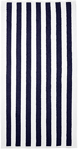 Amazon Basics Cabana Stripe Beach Towel - 2-Pack, Navy Blue