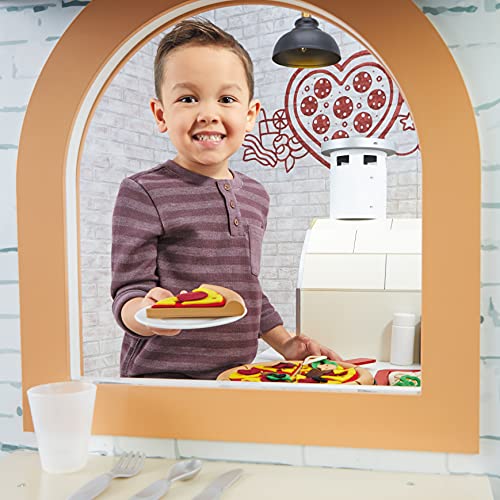 Real Wood Pizza Restaurant Wooden Play Kitchen Cook and Serve with Realistic Lights