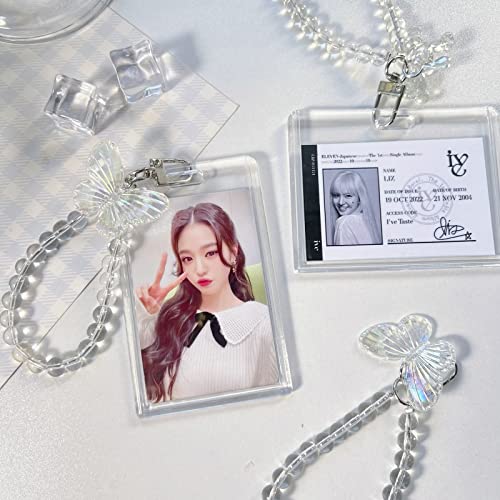Acrylic Kpop Photocard Holder Keychain, Crystal Butterfly Shape ID Badge Holder, Credit