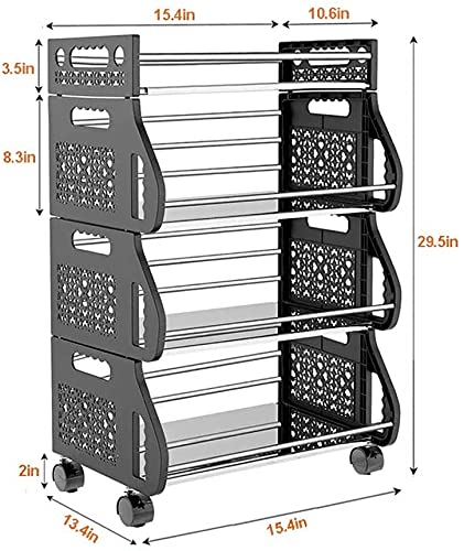 Fruit Storage Basket, HEROPIE 4 Tier Rolling Stackable Vegetable Fruit Basket Utility Cart