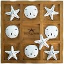 Table Top Tic-Tac-Toe Board Game | 9" x 9" Wood Board Game | Perfect for Beach Décor | Plus Free Nautical eBook by Joseph Rains (White Starfish & Sand Dollars)