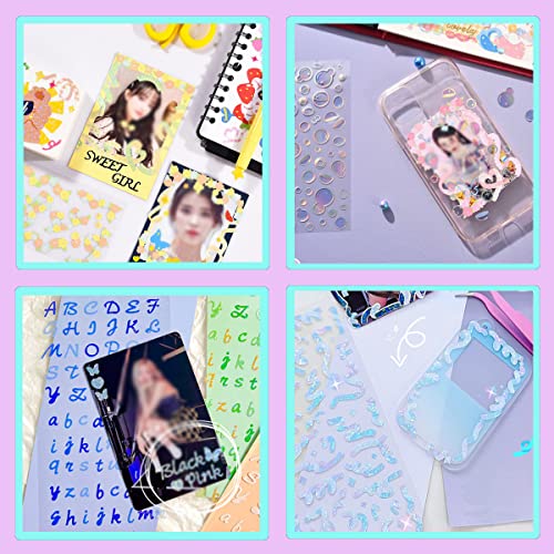 6 Kpop Photocard Holder Keychain Toploaders,50 Holographic Card Sleeves for Trading