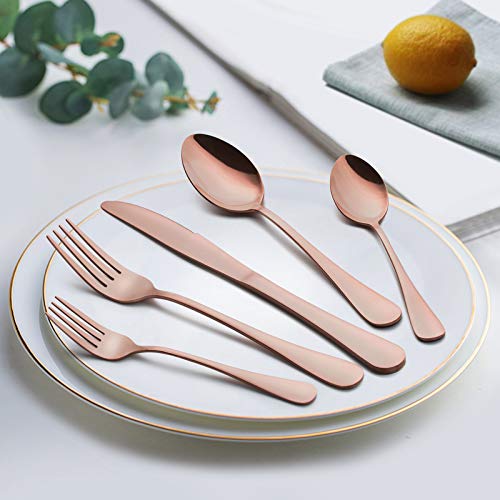 Copper Silverware Flatware Set, 20 Piece Stainless Steel Cutlery Set for 4