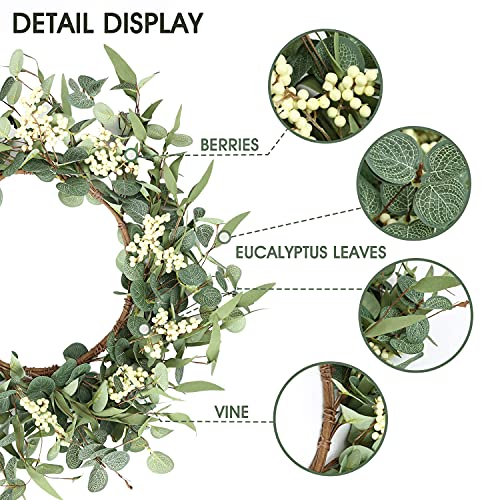 20'' Eucalyptus Wreaths for Front Door Wreath, Spring Summer Green Wreath