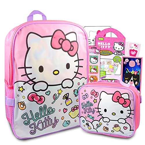 Hello Kitty Backpack With Lunch Bag For Girls, Kids ~ 5 Pc Bundle With 16"