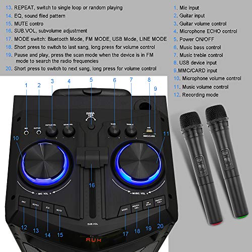 Portable Karaoke Machine for Adults and Kids,  Bluetooth PA Speaker Sound System