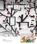 Love Family Tree Wall Decor Picture Frame Collage Removable 3D DIY Acrylic Wall Stickers for Living Room with Red Heart and Quote Family Like Branches on a Tree