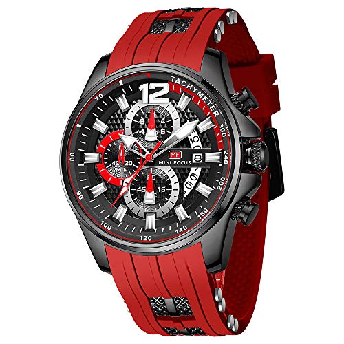Men Watch Waterproof Sport Casual Watch for Men  Quartz Wristwatches (Red)
